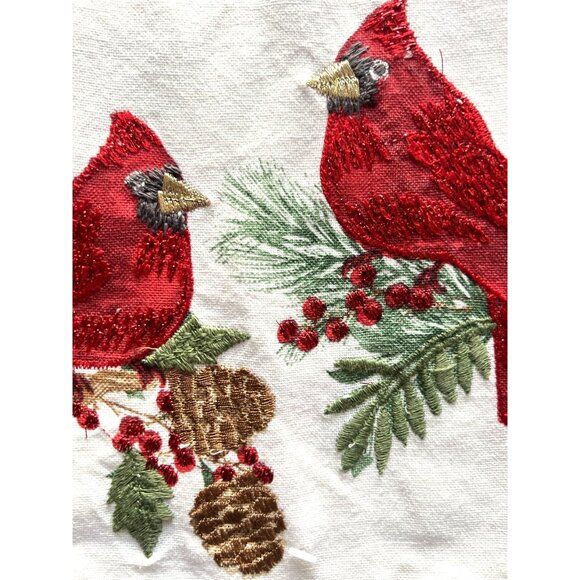 CHRISTMAS CARDINAL Dish Kitchen Towel Set 2 Embroidered Detailed HOSTESS GIFT - Picture 6 of 11